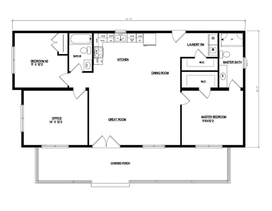 Plan #208 – 14' x 42' | 1,326 Sq Ft | 2 Bed, 2 Bath + Office | Beautiful 1-Story Layout