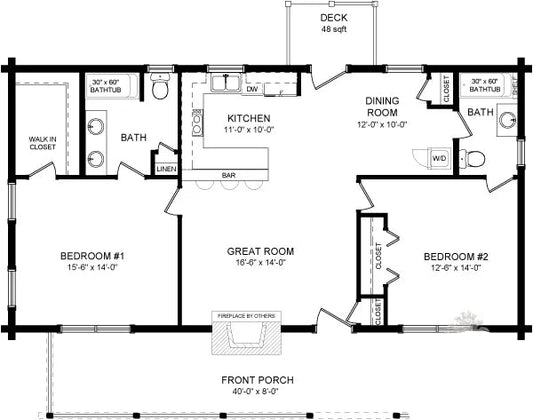 Tennessee Rancher Log Home Plan - Log Home Kit